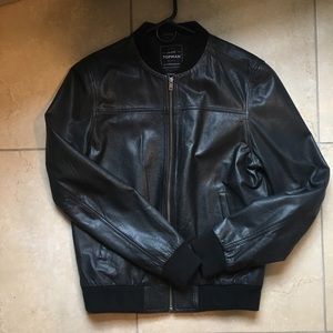 Topman | Leather Bomber Jacket